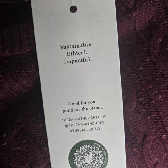 Threads 4 Thought Fleck Knit Raglan Crew Sweater Burgundy Cableknit Size… - Picture 9 of 10